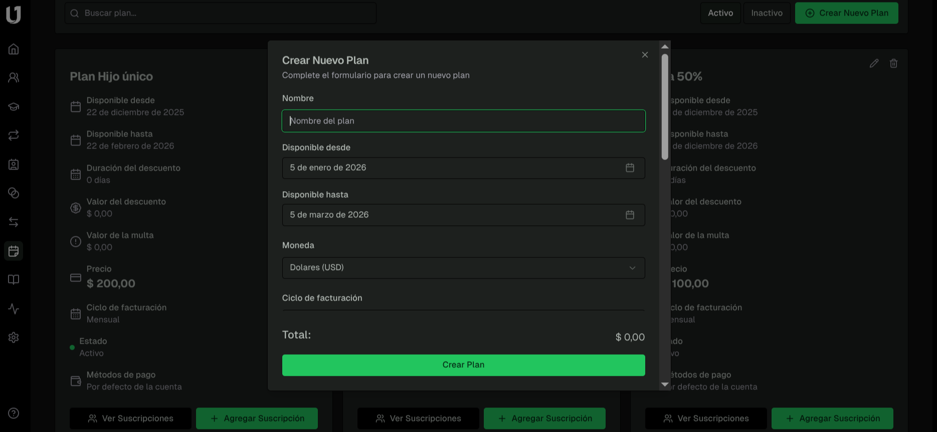 Creación de un plan