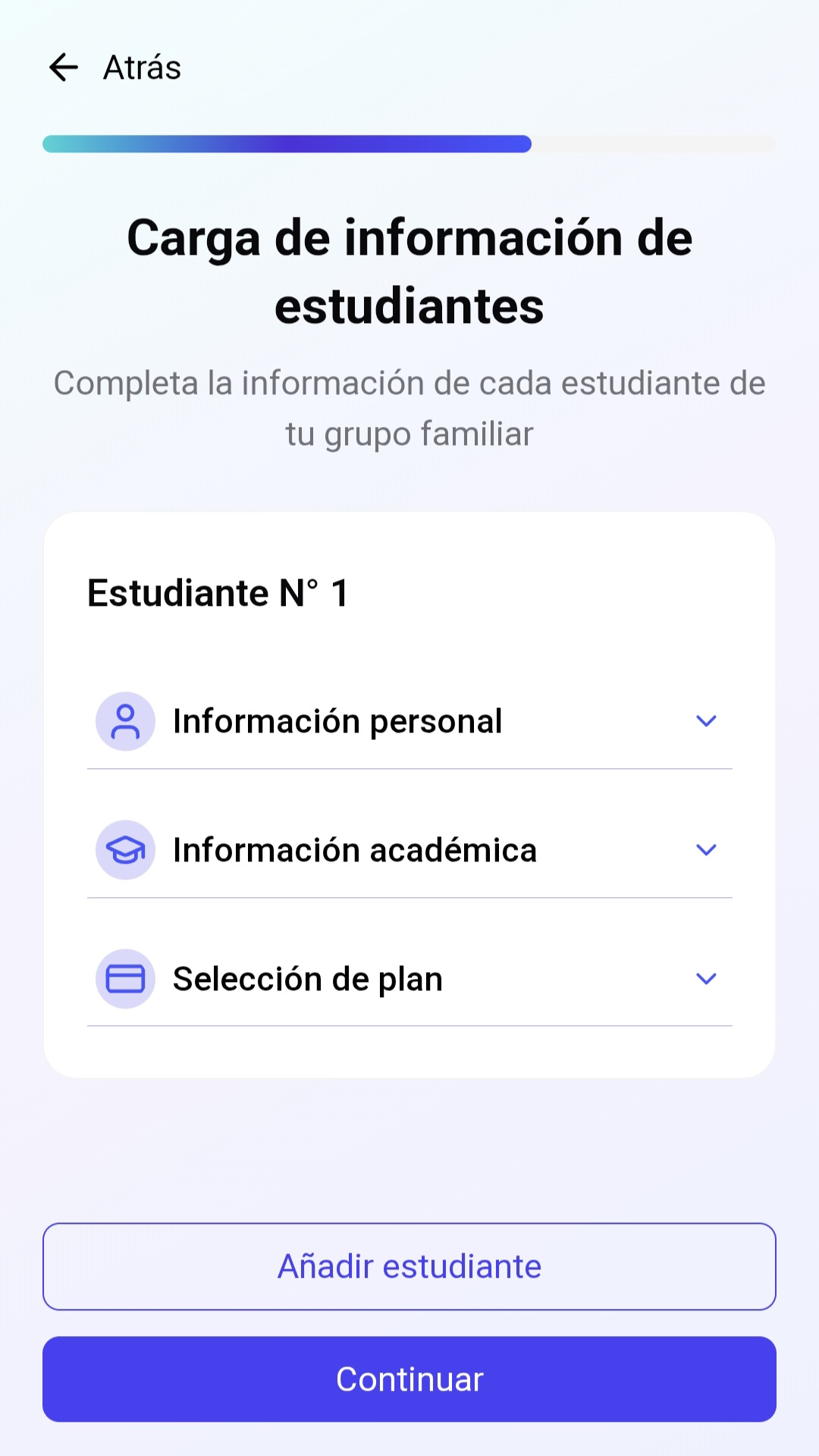 Formulario de datos del estudiante