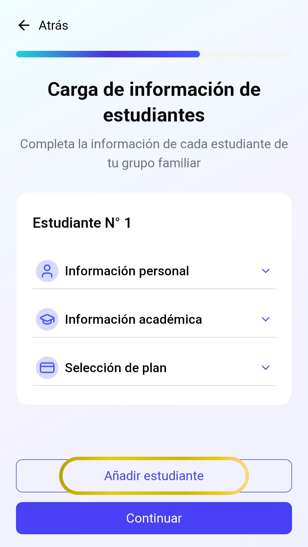 Opción para agregar otro estudiante